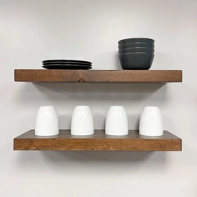 Exclusive URBANDI Rustic Floating Shelves Hidden Bracket Solid Wood Heavy Duty Eco-Friendly