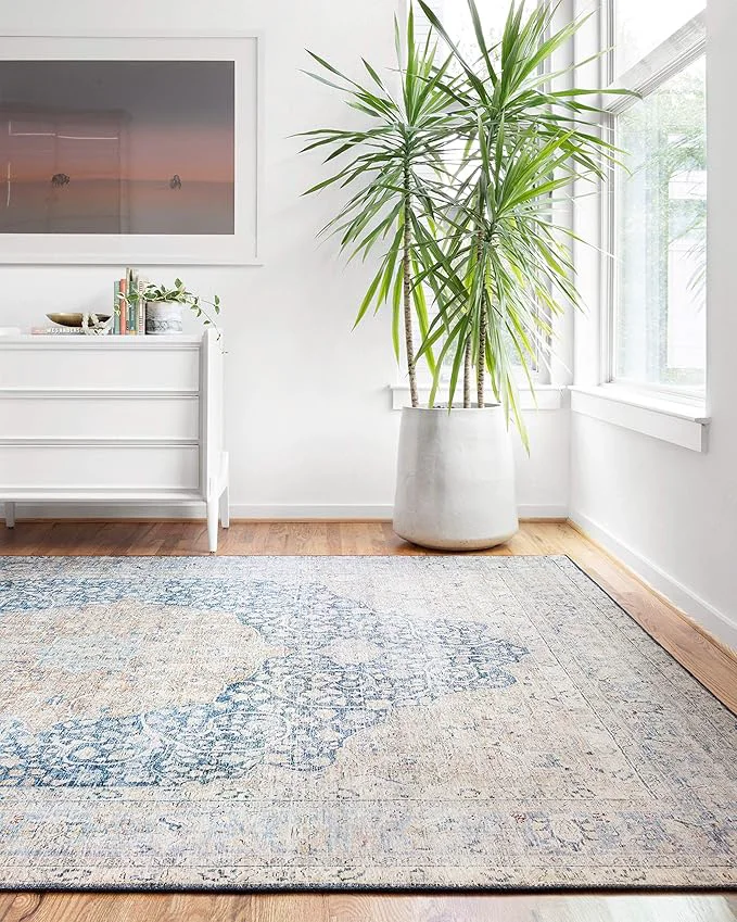 Authentic Loloi Layla Collection LAY-07 Blue Tangerine 7'-6 x 9'-6 .13 Thick Area Rug Contemporary