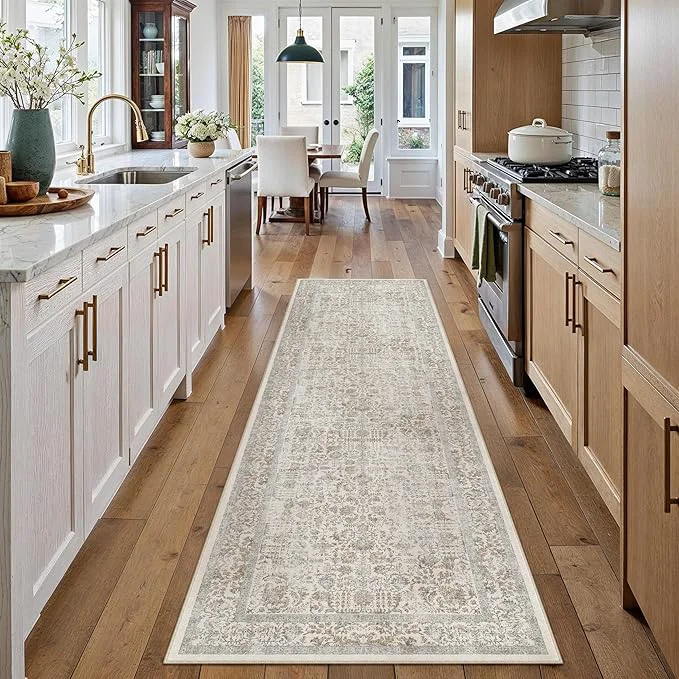 Original Taupe Runner Rug 2'6 x14' Washable Carpet Relaxed