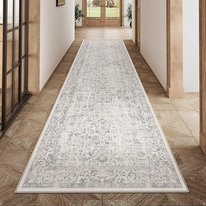 Optimized Gray Runner Rug 3x14 Hallway Machine Washable Kitchen Vintage Distressed Non Fast