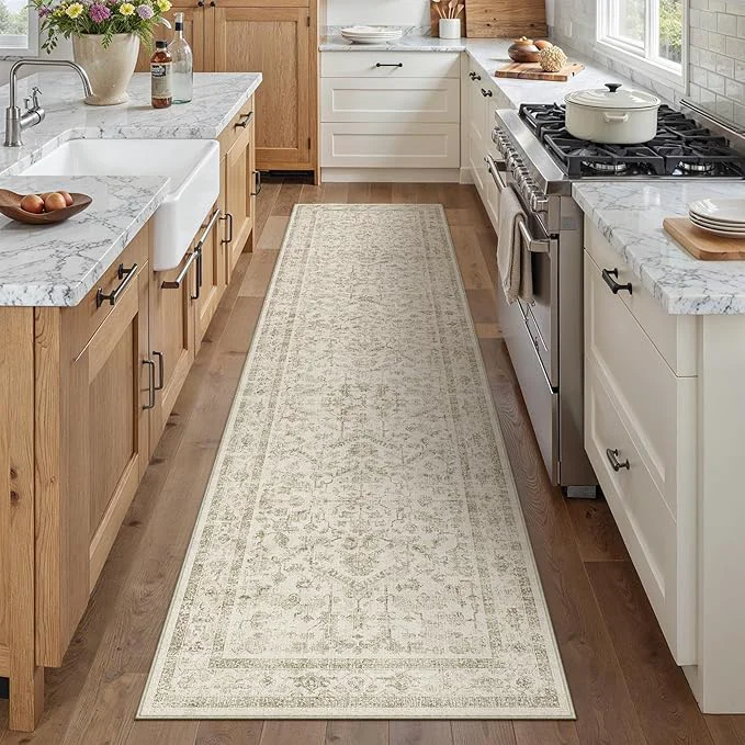 Contemporary Taupe 2x8 Runner Rug Vintage Area Carpet Hallway Indoor Kitchen Washable Low Smart