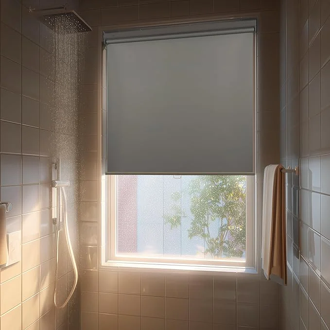 Enhanced HESTIA No Drill Cordless Blackout Roller Shades Screwless Waterproof Shower Fast