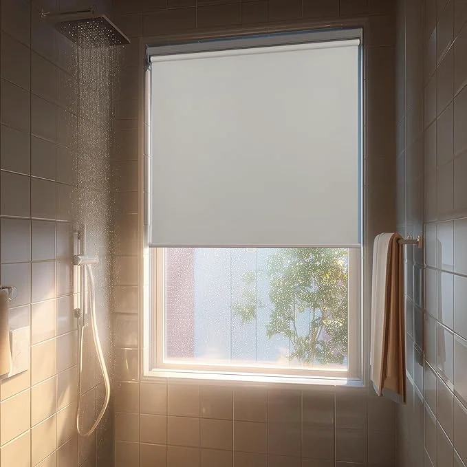 Advanced HESTIA No Drill Cordless Blackout Roller Shades Screwless Waterproof Shower Relaxed