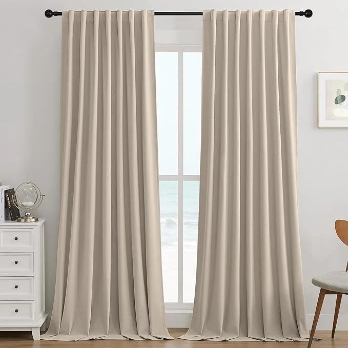 Original Joydeco Light Beige Blackout Curtains 84 Inch 2 Panels Luxury Thermal Refined