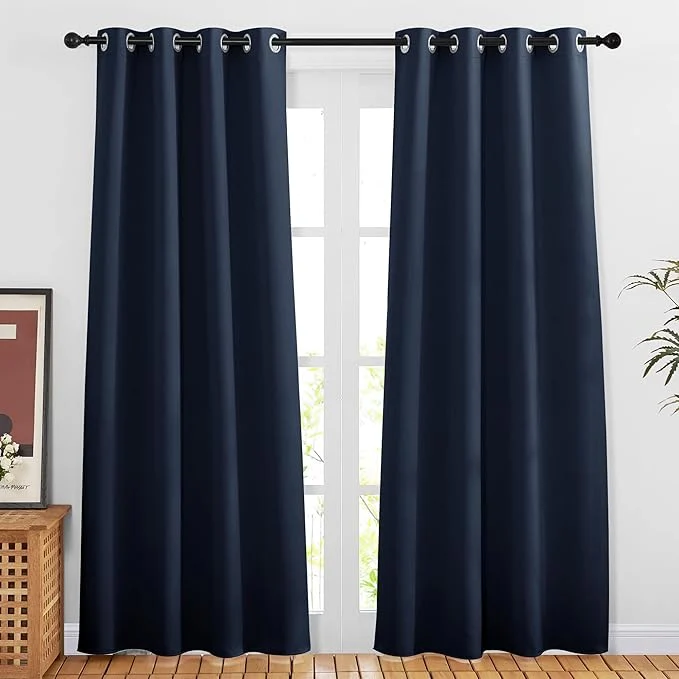 Pure NICETOWN Navy Blue Blackout Window Curtains Crafted