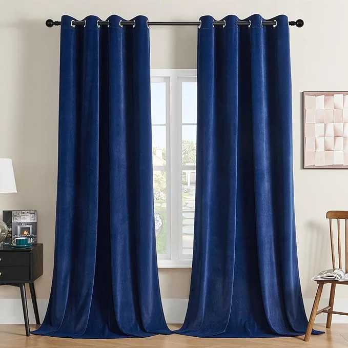 Elite Joydeco Royal Blue Velvet Curtains 84 Inches Long Luxury Grommet Blackout Fine Crafted