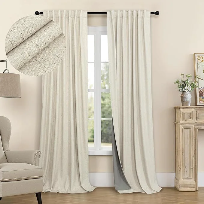 Fast Black Out Curtains 108 Inch Long 2 Panel Set Burlap Primitive Cottage Linen Outstanding