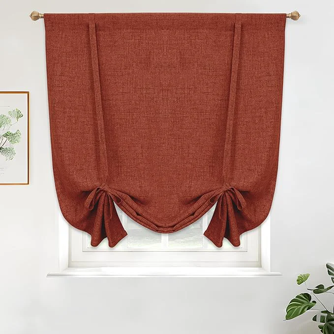 Powerful DriftAway Double Layer Linen Blackout Tie Up Curtains Thermal Insulated Fully Clean