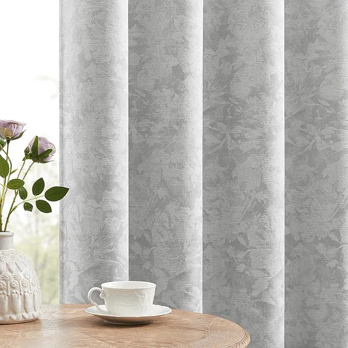 Carefully Designed Beauoop Grey Floral Jacquard Blackout Curtains 84 Inches Long 2 Panels Clean