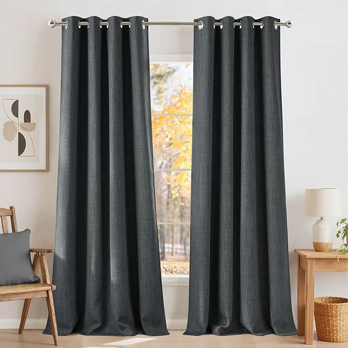 High-End NICETOWN Faux Linen Charcoal Gray Blackout Curtains 84 inches Long Proven