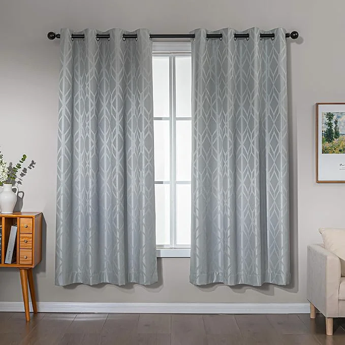 Secure Amazon Basics Jacquard 2-Piece Blackout Curtains Living Room and Bedroom Detailed