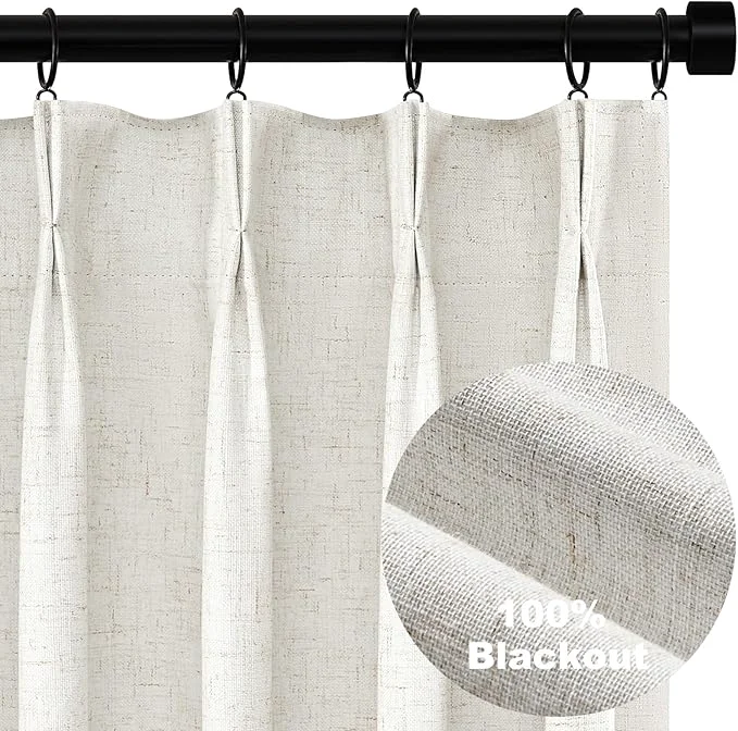 Premium Material Topfinel Blackout Linen Curtains 80 Inch Length Pinch Pleated Oatmeal Exceptional