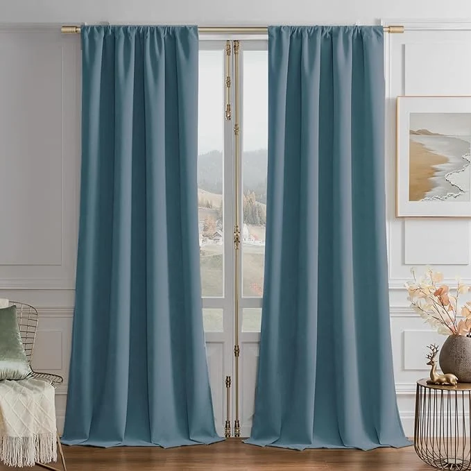 Comfortable Joydeco Greyish Blue Velvet Curtains 72 Inches 2 Panels Luxury Thermal Green