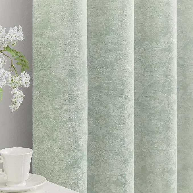 Premium Beauoop Green Floral Jacquard Blackout Curtains 90 Inches Long 2 Panels Verified