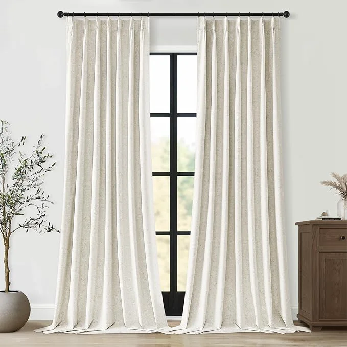 Exceptional Topfinel 102 Inches Long Custom Blackout Linen Curtains Pinch Pleated Noise Fashionable