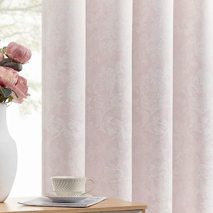 Innovative Beauoop Pink Floral Jacquard Blackout Curtains 96 Inches Long 2 Panels Long-Lasting