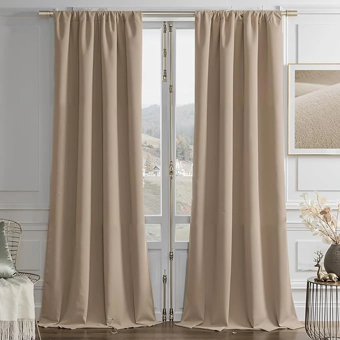 Versatile Joydeco Toffee Brown Velvet Curtains 108 Inches 2 Panels Luxury Thermal Enhanced