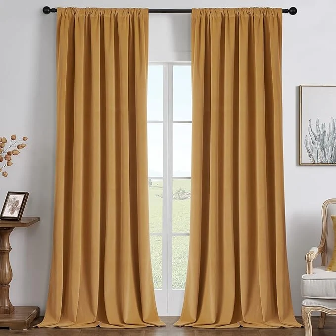 High-Performance Joydeco Mustard Yellow Blackout Curtains 72 Inch 2 Panels Luxury Thermal Quality