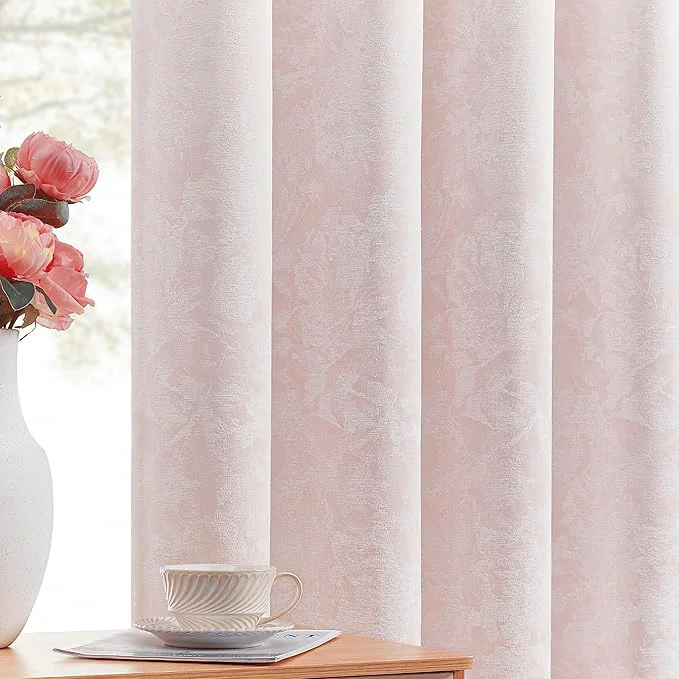 Excellent Beauoop Pink Floral Jacquard Blackout Curtains 63 Inches Long 2 Panels Verified