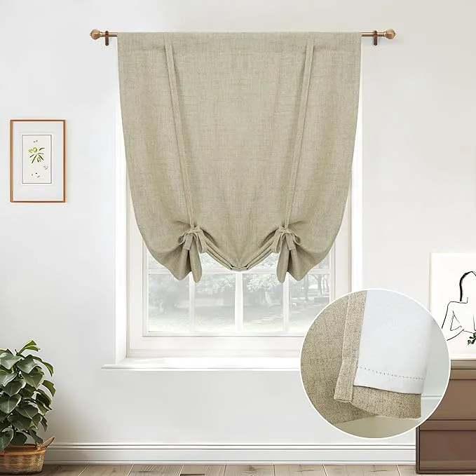 Outstanding DriftAway Double Layer Linen Blackout Tie Up Curtains Thermal Insulated Fully Lightweight