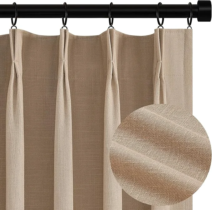 Innovative Topfinel 102 Inches Long Custom Blackout Linen Curtains Pinch Pleated Noise Comfortable
