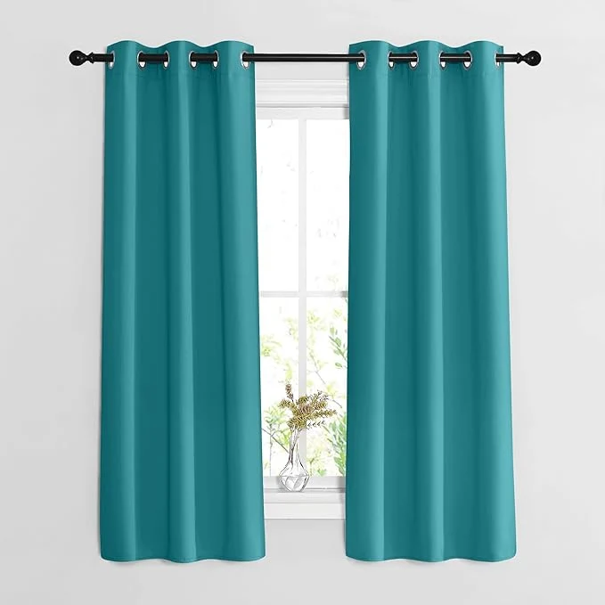 Detailed NICETOWN Peacock Teal Blackout Curtains 63 inches Long Carefully Designed