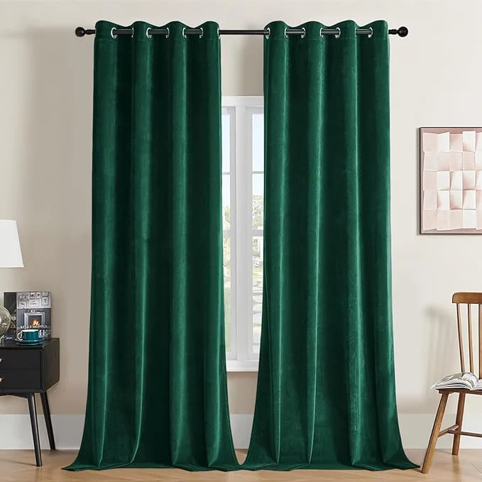Safe Joydeco Dark Green Velvet Curtains 63 Inches Long Luxury Grommet Blackout Official
