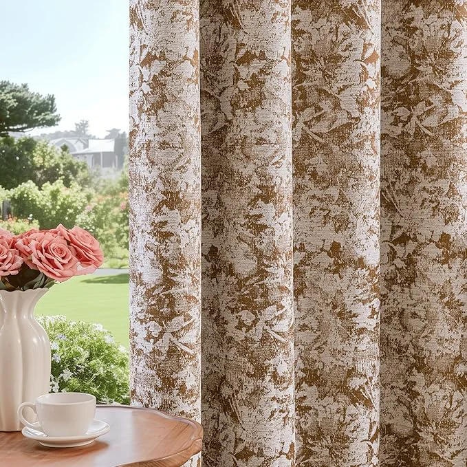 Carefully Designed Beauoop Brown Floral Jacquard Blackout Curtains 63 Inches Long 2 Panels Smart