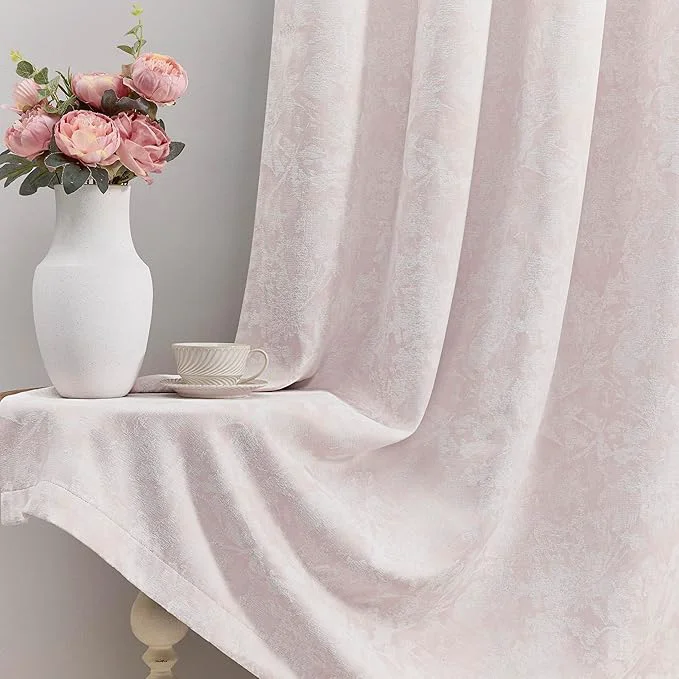 Unique Beauoop Pink Floral Jacquard Blackout Curtains 63 Inches Long 2 Panels Versatile