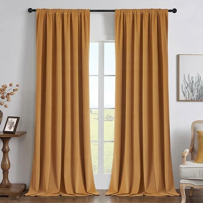Solid Joydeco Mustard Yellow Blackout Curtains 108 Inch 2 Panels Luxury Thermal Secure