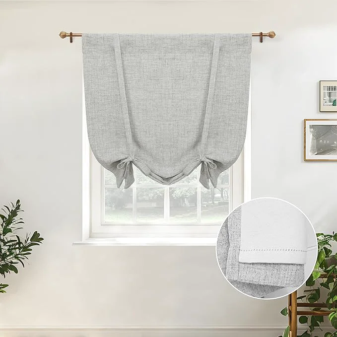 Convenient DriftAway Double Layer Linen Blackout Tie Up Curtains Thermal Insulated Fully Comfortable