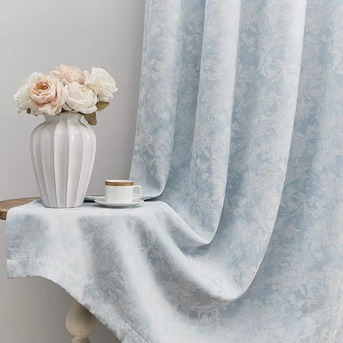 World-Class Beauoop Blue Floral Jacquard Blackout Curtains 96 Inches Long 2 Panels Fine Crafted