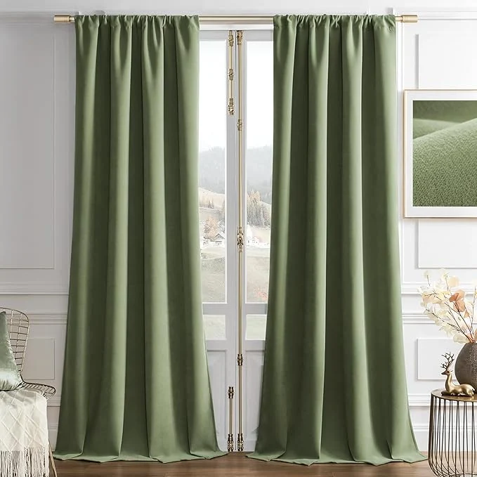 Natural Joydeco Coconut Green Velvet Curtains 90 Inches 2 Panels Luxury Thermal Superior