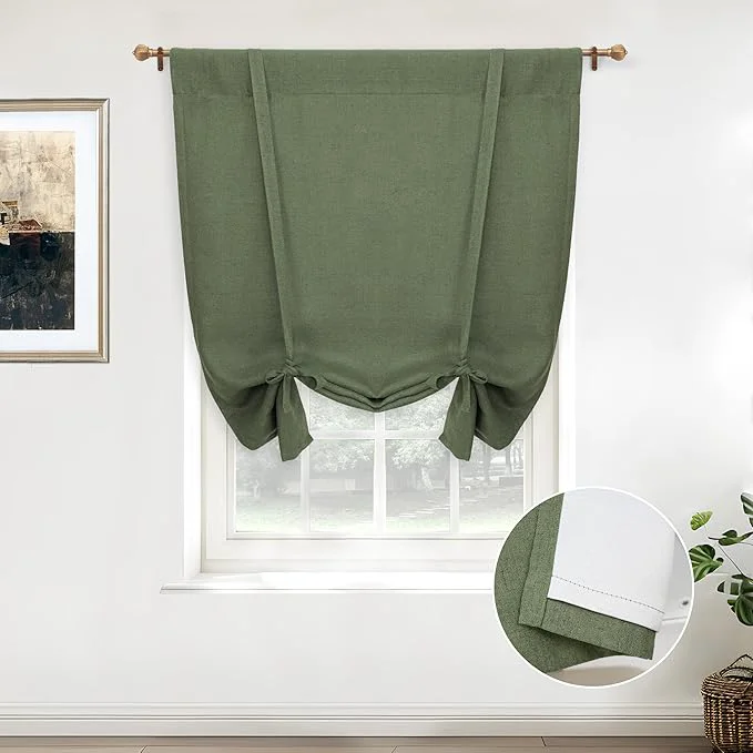 Durable DriftAway Double Layer Linen Blackout Tie Up Curtains Thermal Insulated Fully Efficient