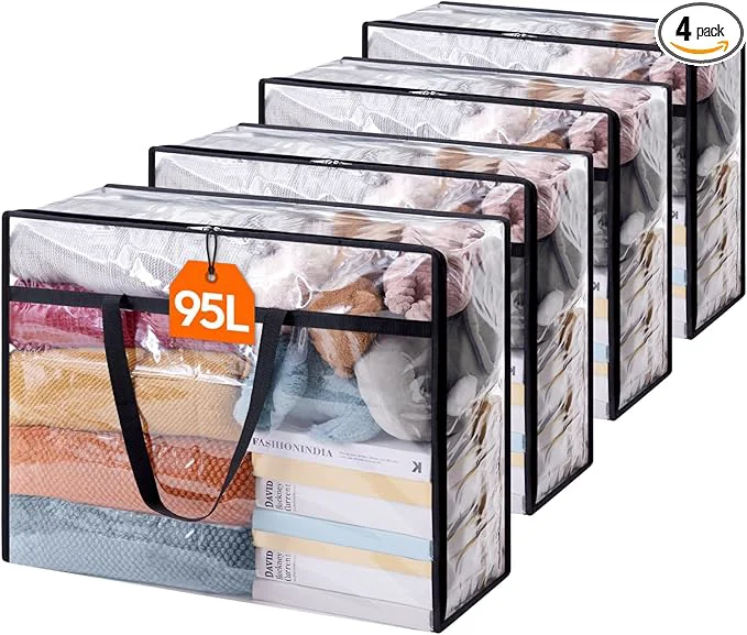 Outstanding Lifewit 4 Pack Clear Clothes Storage Bags 95L Plastic Blanket Storage Bag Unique