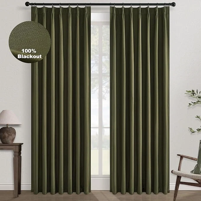 Excellent Topfinel Olive Green 100 Inch Long Black Out Custom Curtains Double Pinch Contemporary