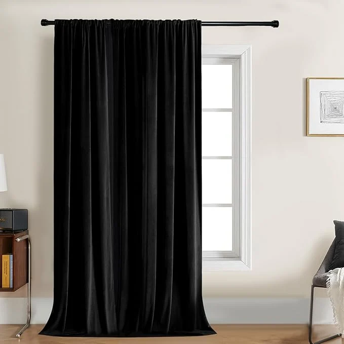 Stylish Joydeco Velvet Curtains 108 inch 1 Panel Long Luxury Black Blackout Thermal Convenient