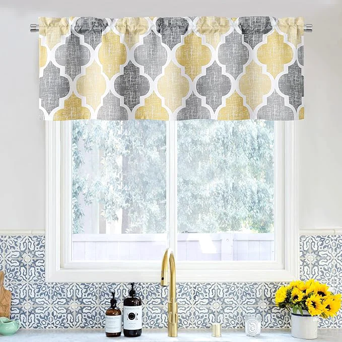 Crafted Beauoop Blackout Window Valances Curtains Geometric Quatrefoil Trellis Printed Elegant