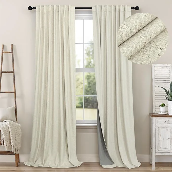 Exclusive Cream Beige Blackout Curtains 90 Inches Long Thick Linen Patio Curtains Expertly Made