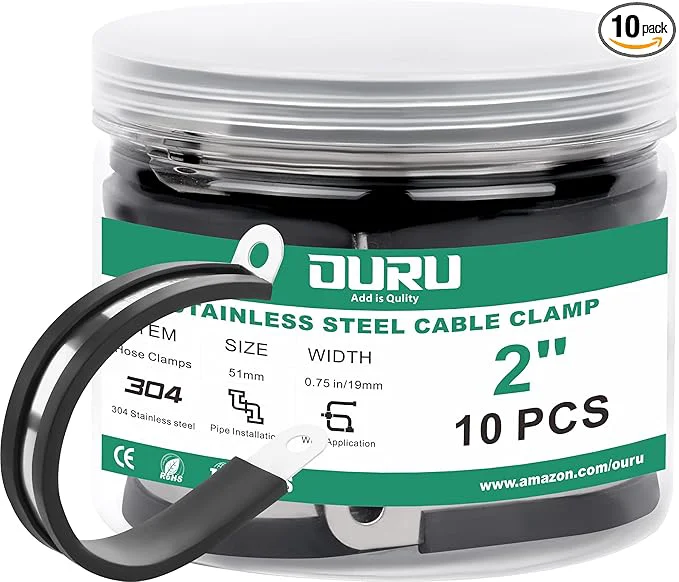 Sophisticated 10pcs 2 Inch Stainless Steel Cable Clamps Rubber Coated Cushioned Insulated Practical