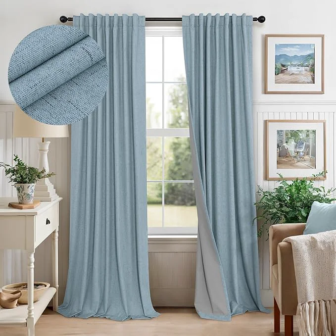 Trusted Dusty Blue Blackout Curtains for Living Room 84 Inch Length 2 Panel Farmhouse User-Friendly