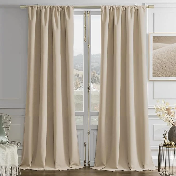 Pure Joydeco Latte Coffee Velvet Curtains 108 Inches 2 Panels Luxury Thermal Artisan