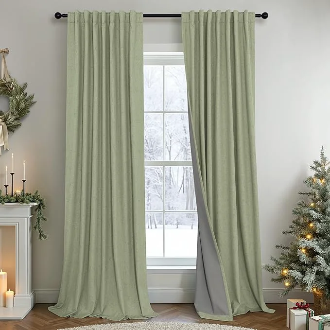 Breathable Light Sage Green Black Out Curtains 96 Inch Long Expertly Made