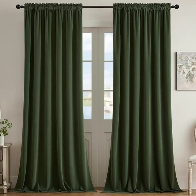 Dependable Joydeco Green Velvet Curtains 96 inch Length 2 Panels Luxury Blackout Rod Minimalist
