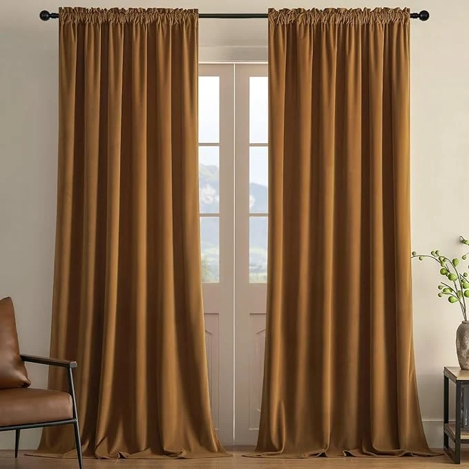 Innovative Joydeco Camel Brown Velvet Curtains 90 inch Length 2 Panels Luxury Blackout Original