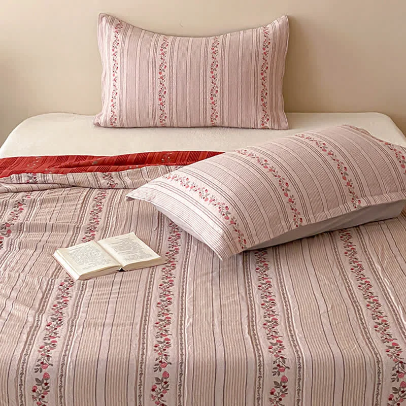 Selected Ownkoti Blush Floral Stripe Washed Cotton Bedding Set Quality
