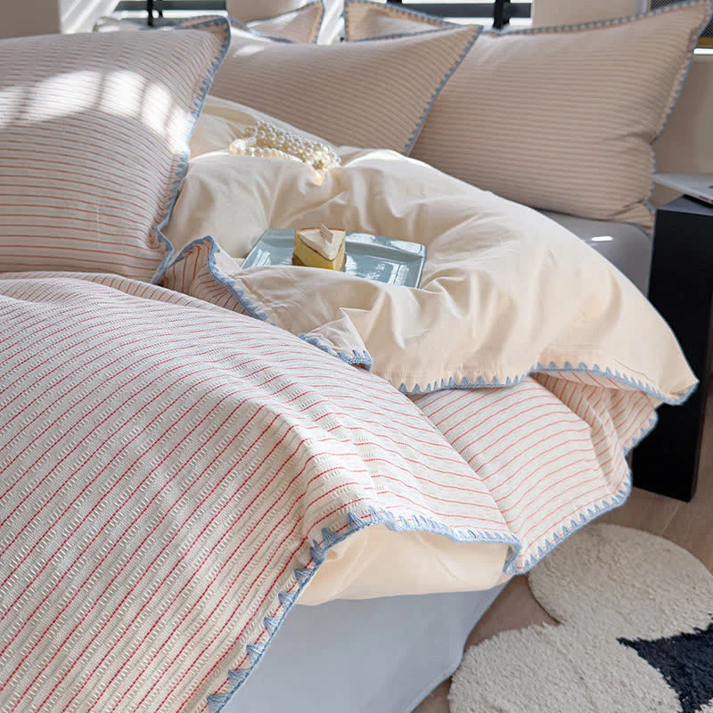 Eco-Friendly Ownkoti Stripe Scalloped Edge Washed Cotton Bedding Set Carefully Designed
