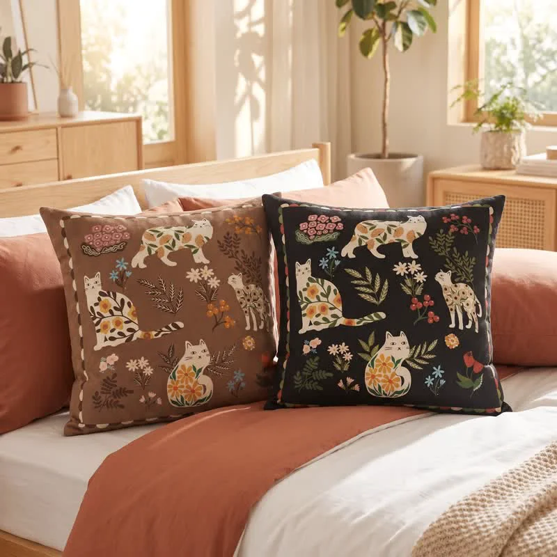 Natural Ownkoti Midnight Cat Garden Velvet Throw Pillow Pure