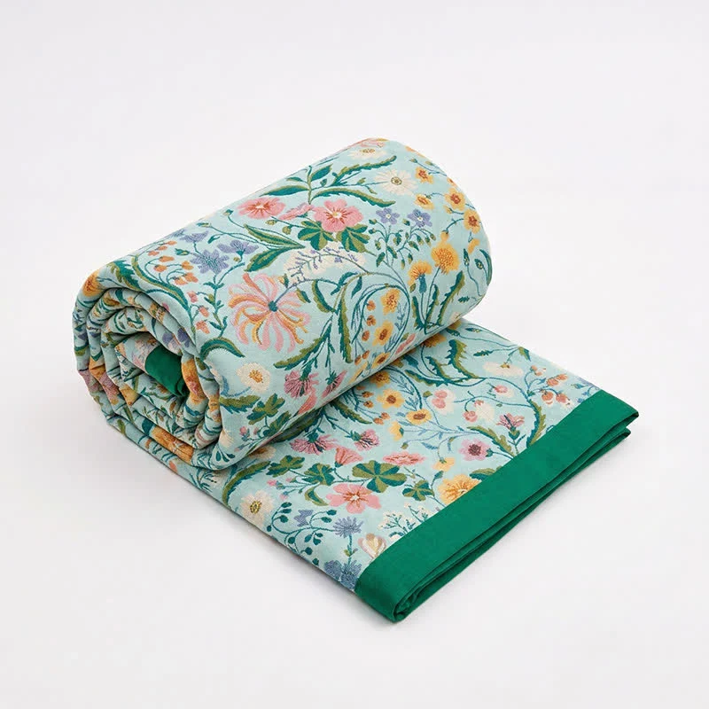 Enhanced Ownkoti Meadow Reversible Cotton Muslin Blanket Quilt Verified