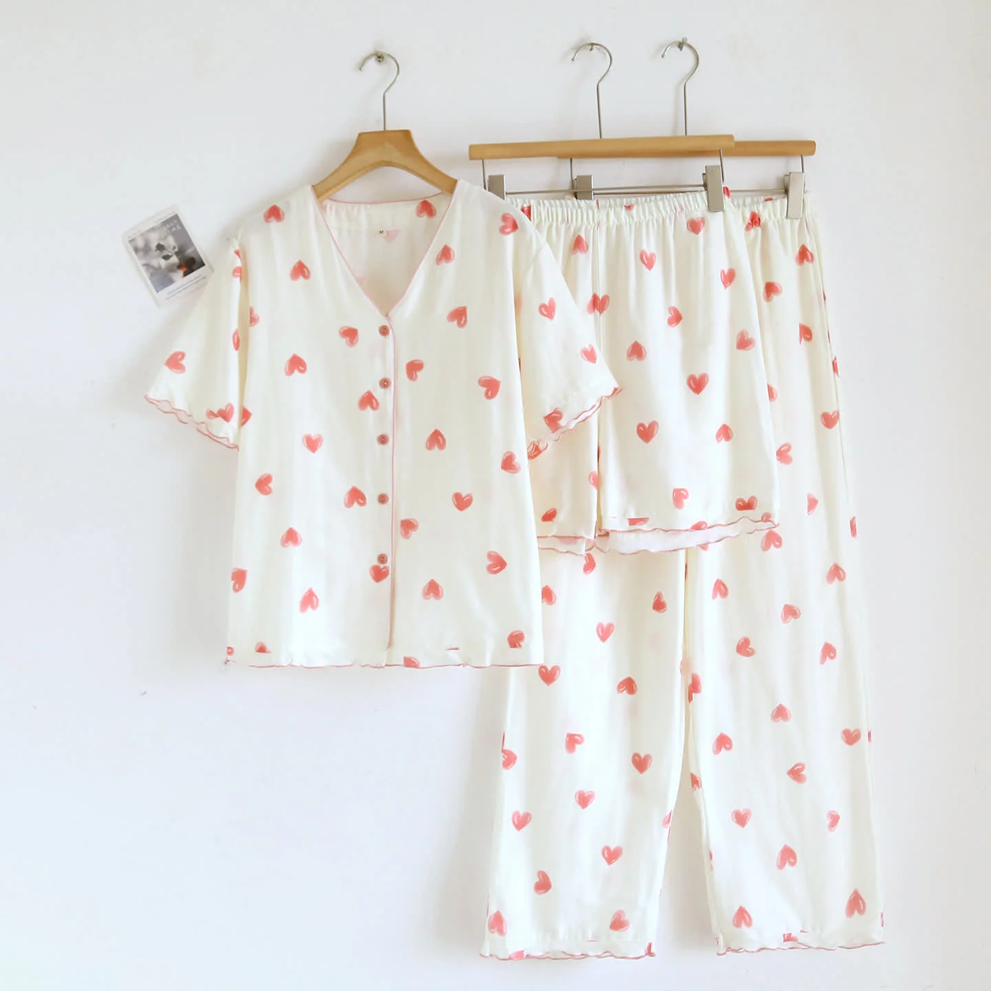 Organic Ownkoti Heart Print Cotton Gauze Loungewear Set（3pcs） Efficient
